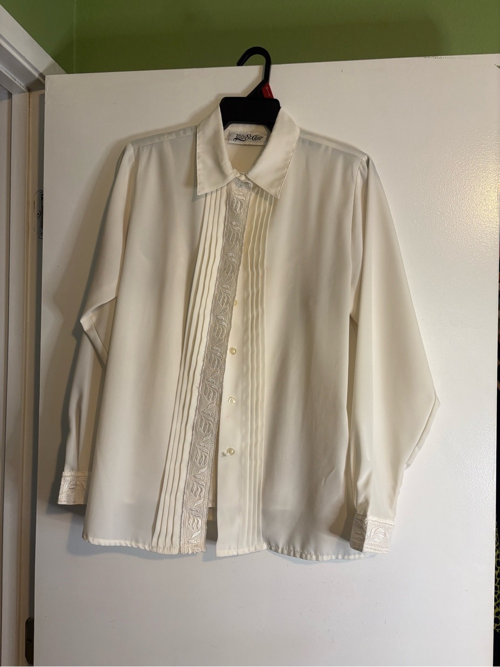 Classic Cream woman’s blouse Shirt with Pleated Front